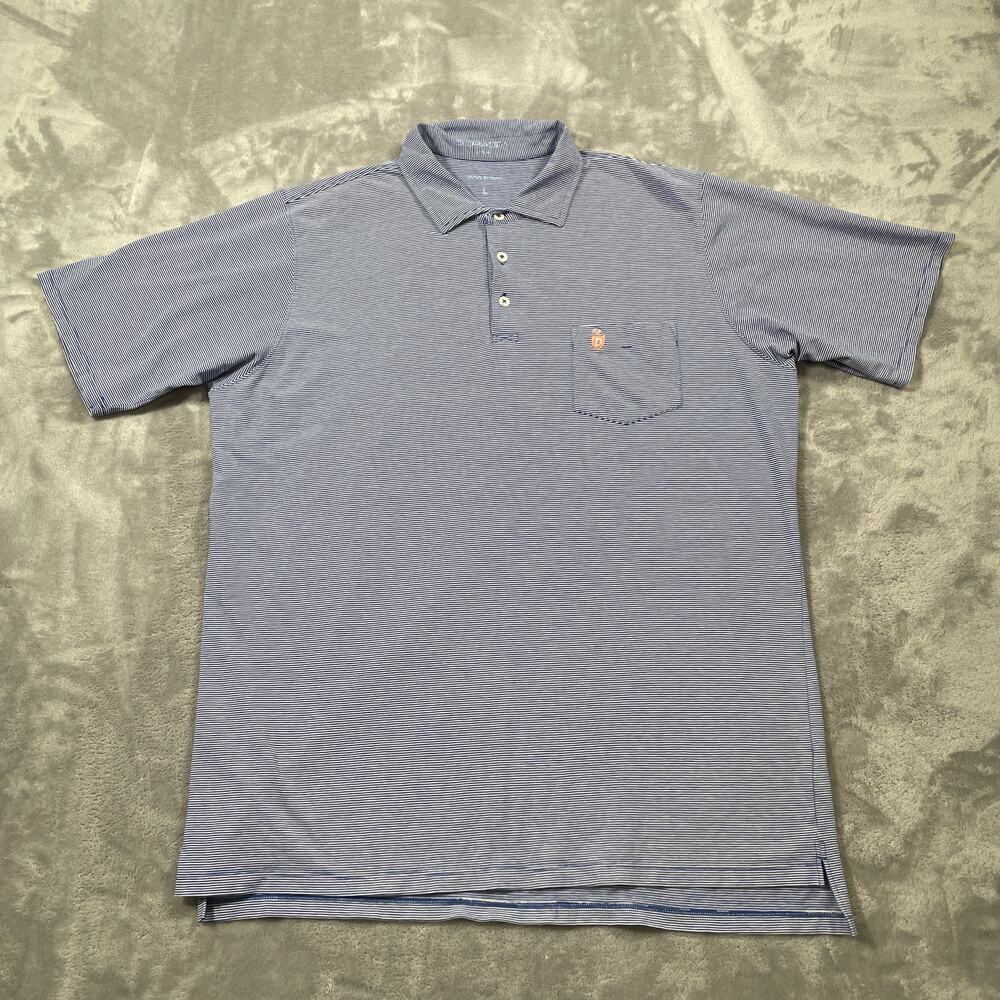 B Draddy Polo Shirt Mens Large Blue Stripe Golf Activewear Stretch Performance